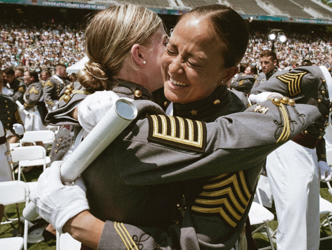 U.S. Military Academy at West Point Cadets celebrating at a graduation ceremony